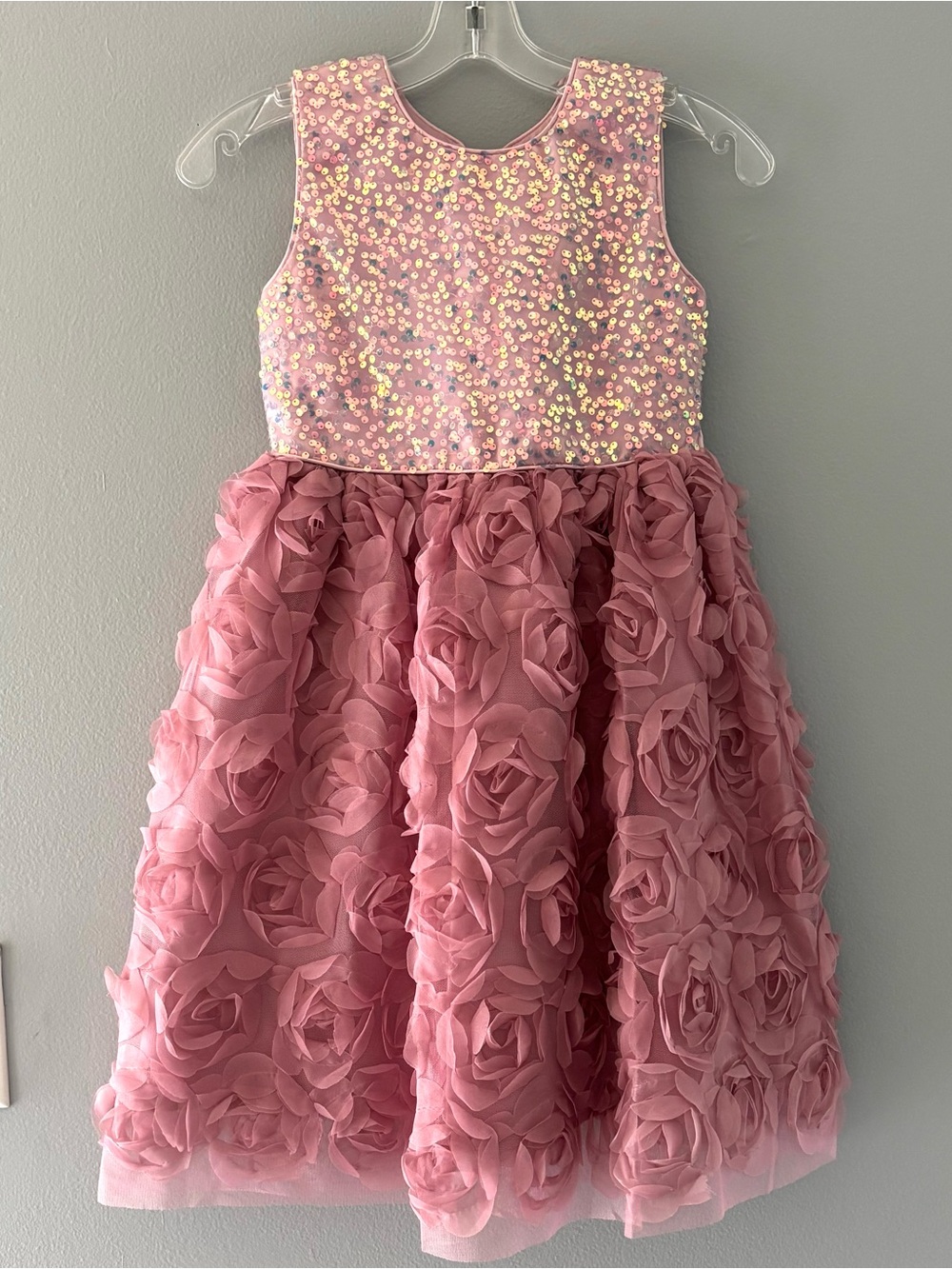 Kensie Girl Pink Sequin Bodice Rosette Embellished Formal Dress